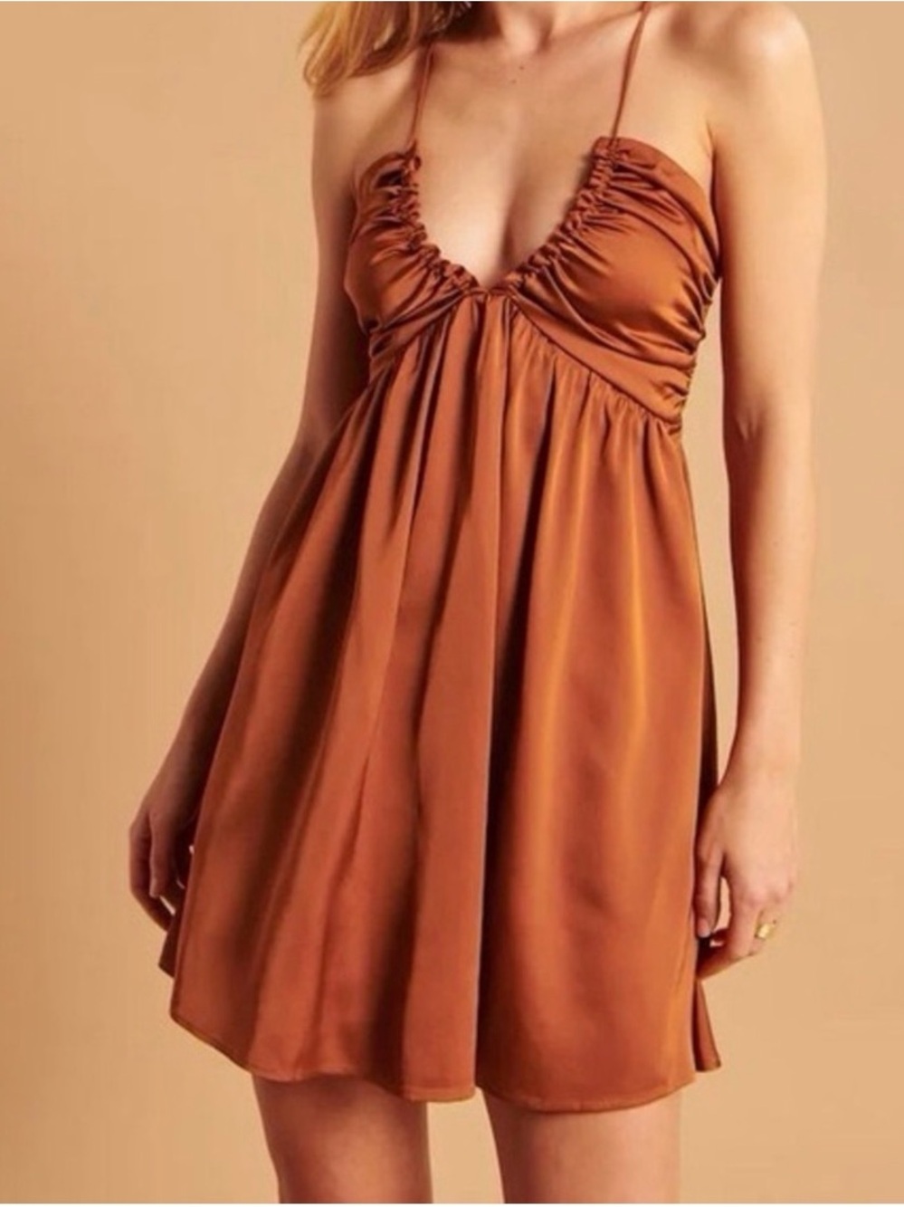 Abercrombie & Fitch Satin Mini Dress in Rust Brown